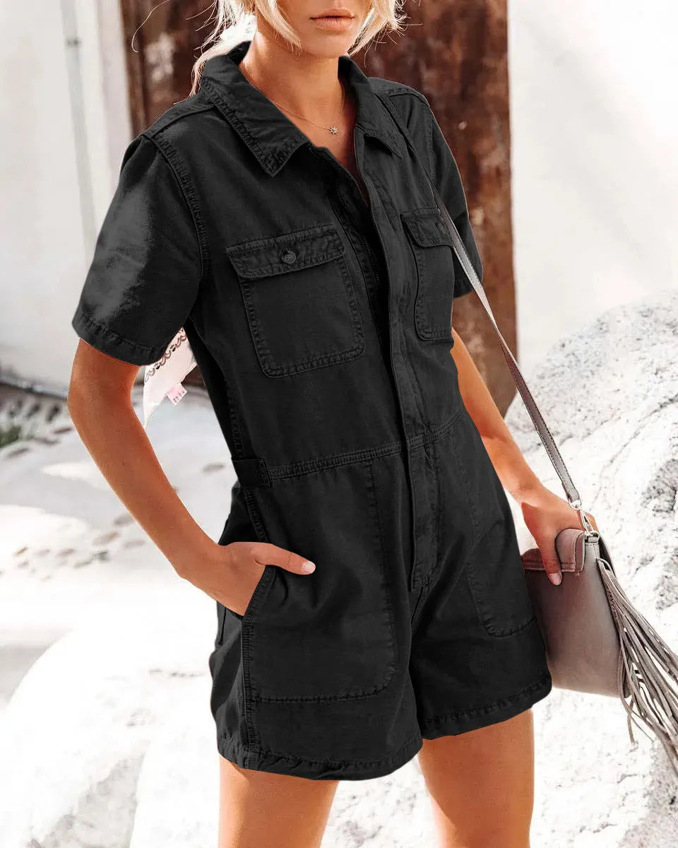 Damen Kurzoverall im lässigen Utility-Stil mit praktischen Taschen Fudus
