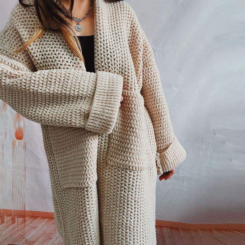 Strickcardigan mit Taschen | Grobstrick | Langer Schnitt