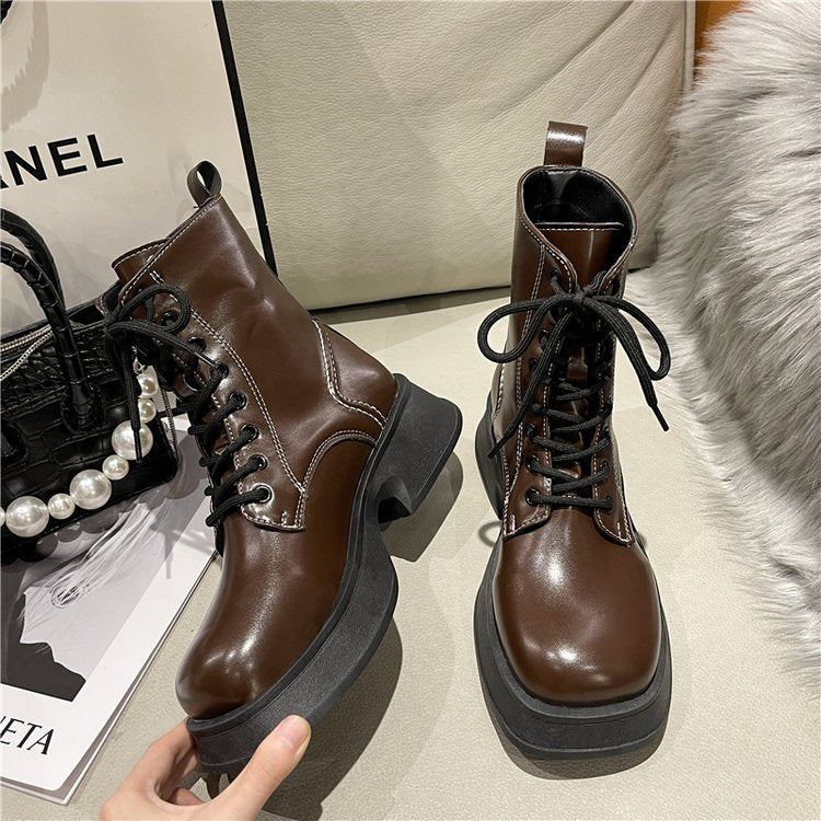 Damen Trendige Schnürstiefel mit modernem Blockabsatz und hohem Schnitt Fudus