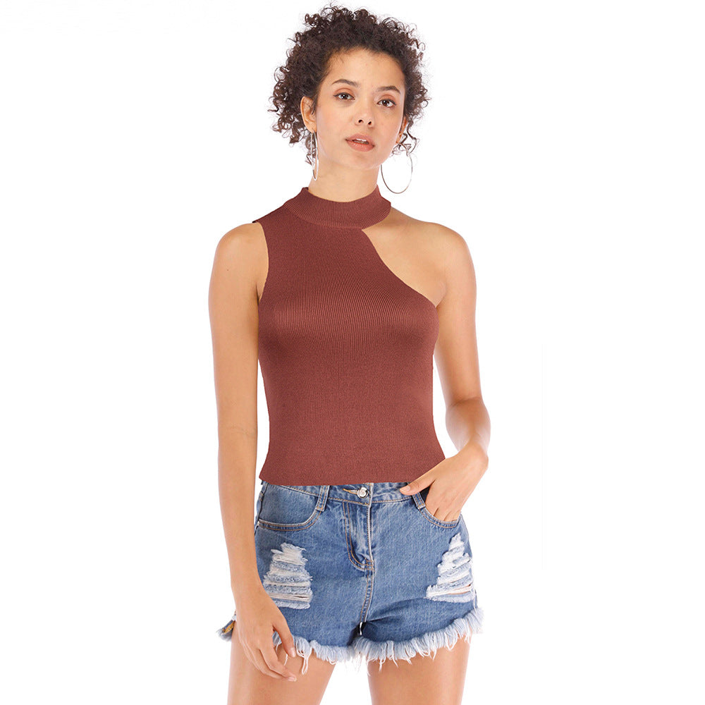 Damen ärmelloses Oberteil mit hochgeschlossenem Ausschnitt und modernem Cut-Out Fudus