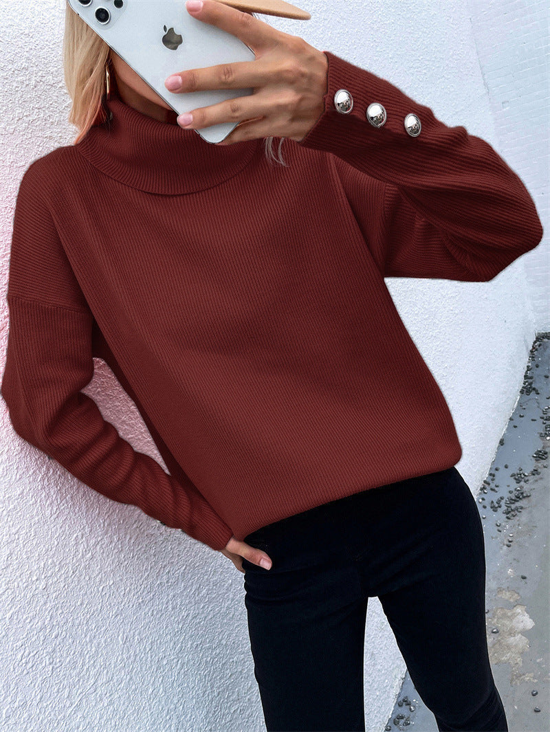 Lässiger Rollkragenpullover für Damen | Mit Knopfmanschetten