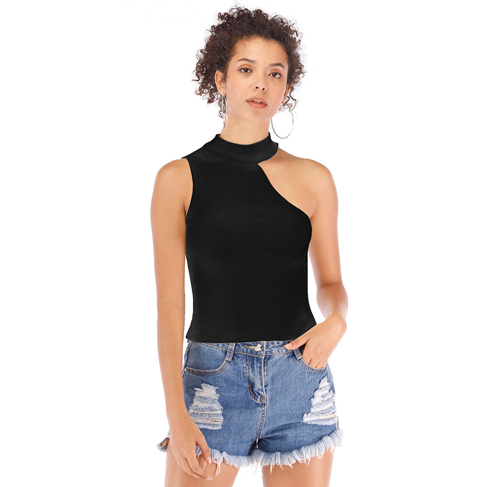 Damen ärmelloses Oberteil mit hochgeschlossenem Ausschnitt und modernem Cut-Out Fudus