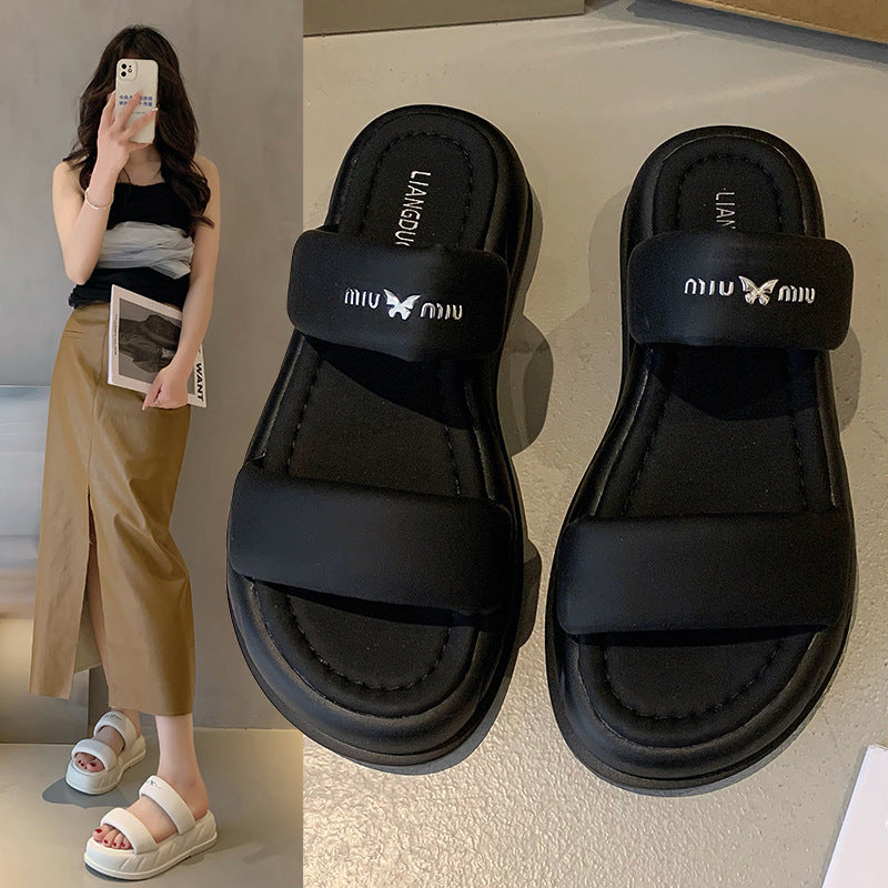 Damen Summer Slide Sandalen mit breitem gepolstertem Riemen und rutschfester Sohle Fudus