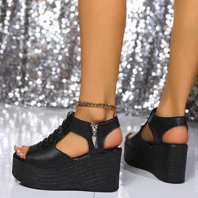 Damen Wedge-Sandalen mit modischem Cut-Out-Design und exklusivem Schnürverschluss Fudus