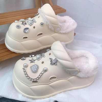 Damen Hausschuhe mit Teddyfutter und Dekor Fudus