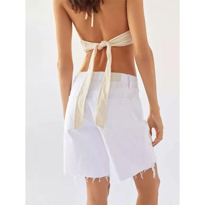 Damen Destroyed Jeans-Shorts mit fransigen Säumen und lockerer Passform Fudus