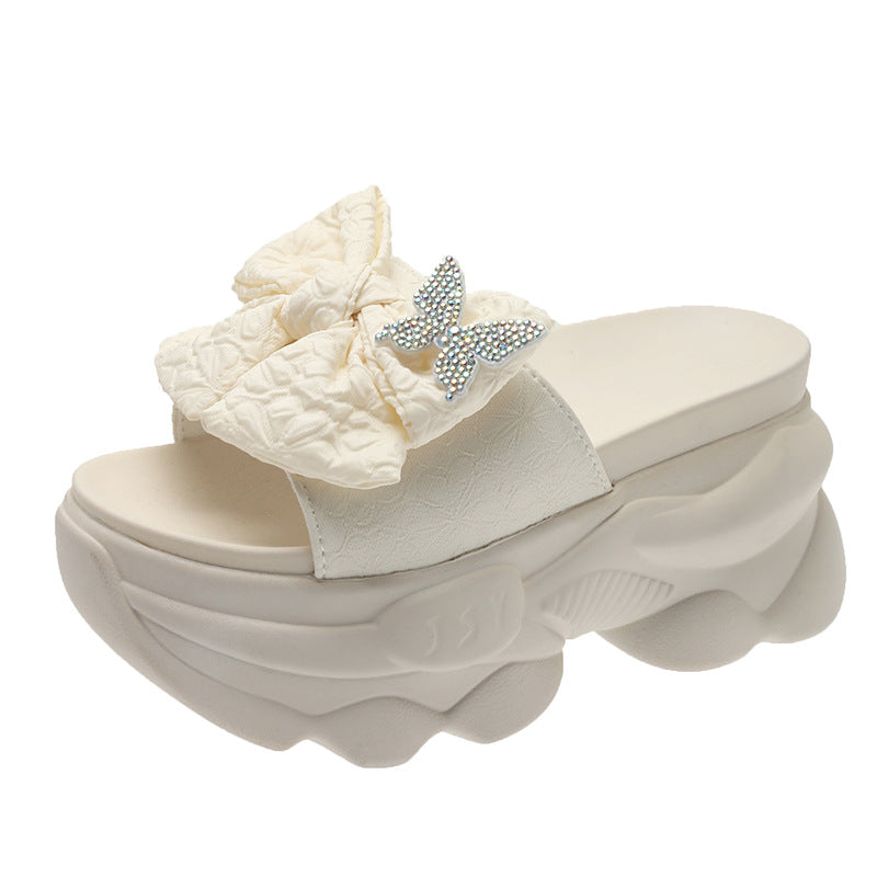 Damen Plattform Sandalen mit dekorativem Schleifen-Design und glitzernden Akzenten Fudus