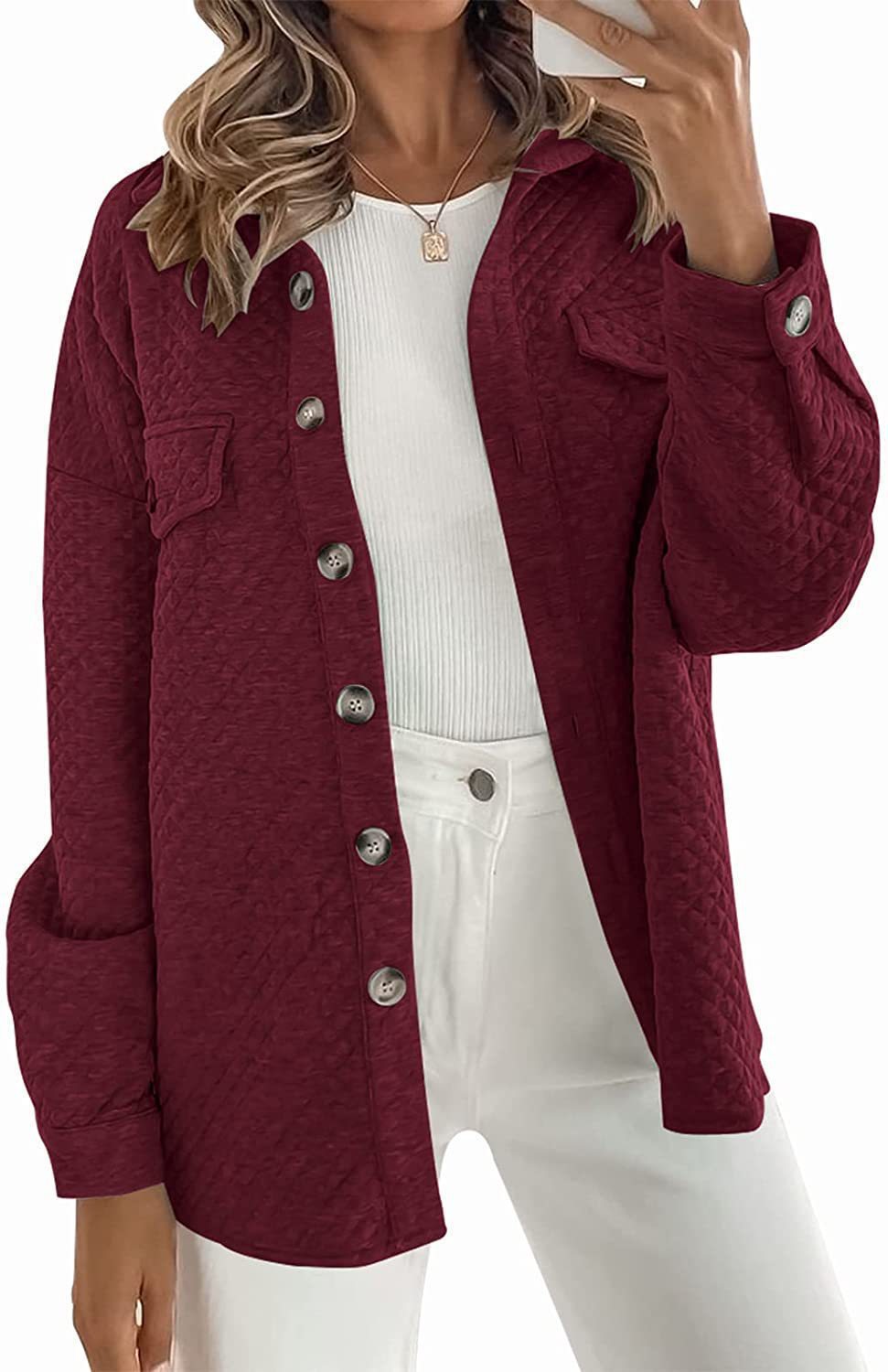 Damen Lässige Oversize-Hemdjacke mit strukturiertem Design und aufgesetzten Taschen Fudus