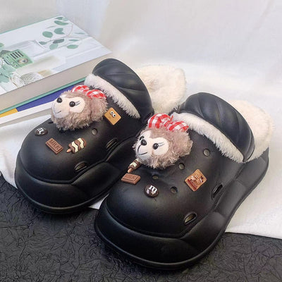 Damen Plüschgefütterte Modeclogs mit süßen Tiermotiven Fudus
