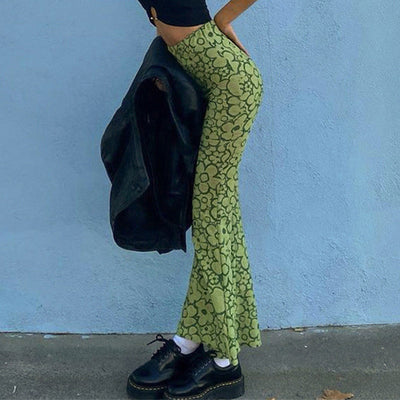 Damen Flared Jeans mit floralem Muster und hohem Bund Fudus