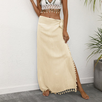 Damen Maxi-Rock mit verspielten Fransen an der Saumlinie Fudus