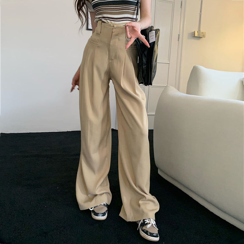 Damen weite Anzughose mit eleganten Falten und hohen Bund Fudus