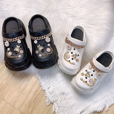 Damen Dekorative Clogs mit funkelnden Applikationen und modischen Verzierungen Fudus