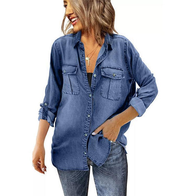 Damen Denim-Hemd mit funktionalen Taschen und lässigem Schnitt Fudus