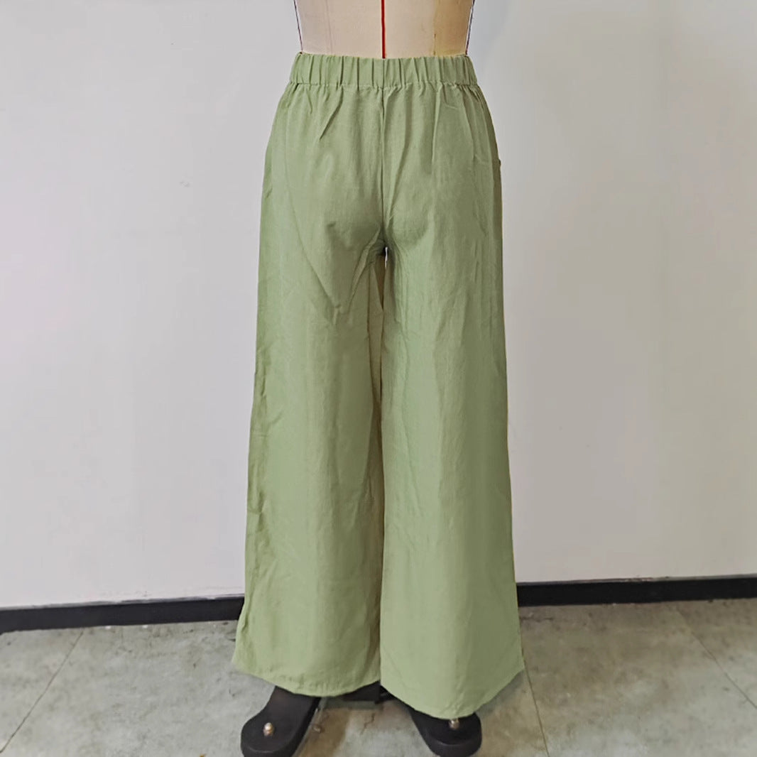 Damen lässige Palazzo-Hosen aus leichtem, atmungsaktivem Stoff mit elastischem Bund Fudus