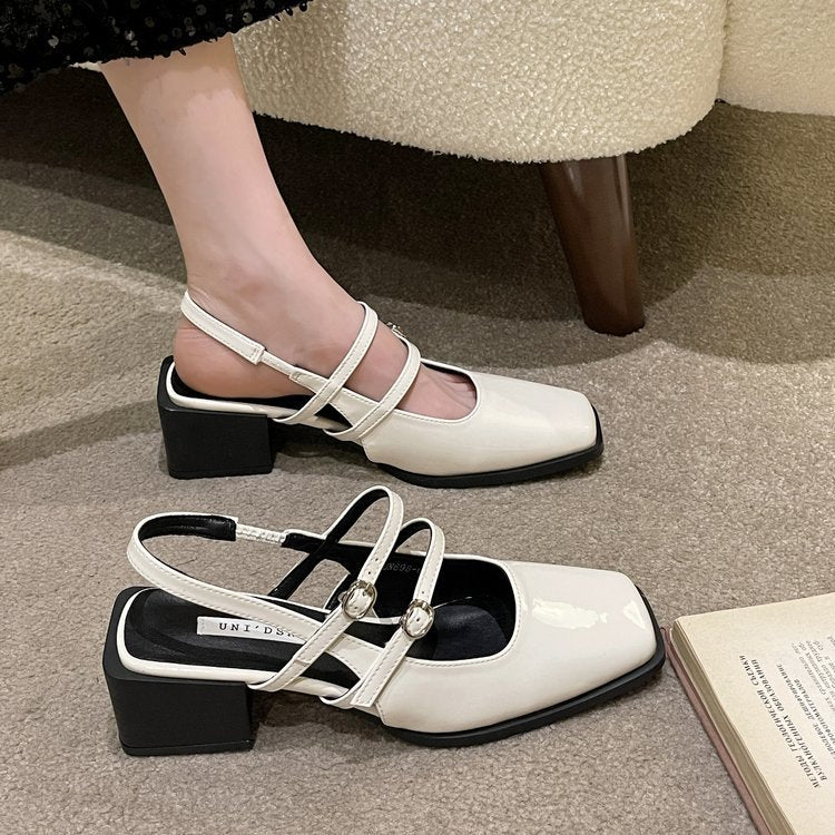 Damen Slingback-Pumps mit schickem zweifachem Riemen und glänzender Oberfläche Fudus