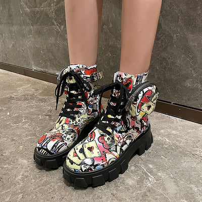 Damen modische Ankle Boots mit grafischen Mustern und stabiler Sohle Fudus