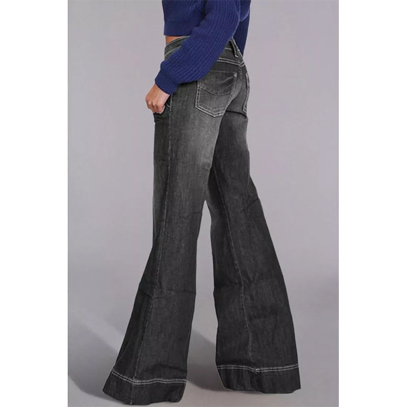 Damen Hochgeschnittene Bootcut Jeans mit verdrängten Waschungen und ausgestelltem Bein Fudus