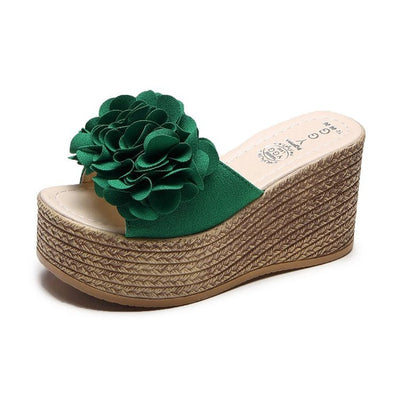 Damen Wedge-Pantoletten mit floraler Applikation und rutschfester Sohle Fudus