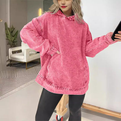 Damen Oversized Hoodie aus Denim mit praktischem Kängurutasche Fudus
