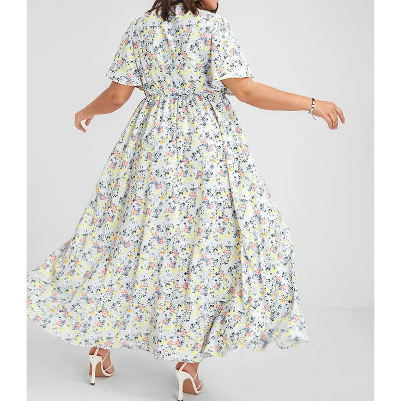 Damen Maxikleid mit floralem Muster und seitlichem Schlitz Fudus