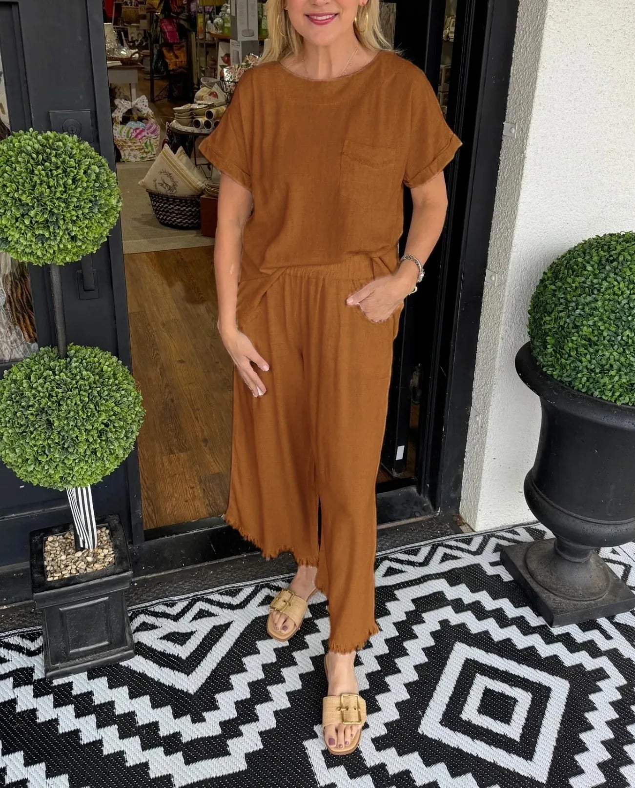 Damen Lässiger Jumpsuit mit seitlichem Puffärmel und elastischem Taillenbund Fudus