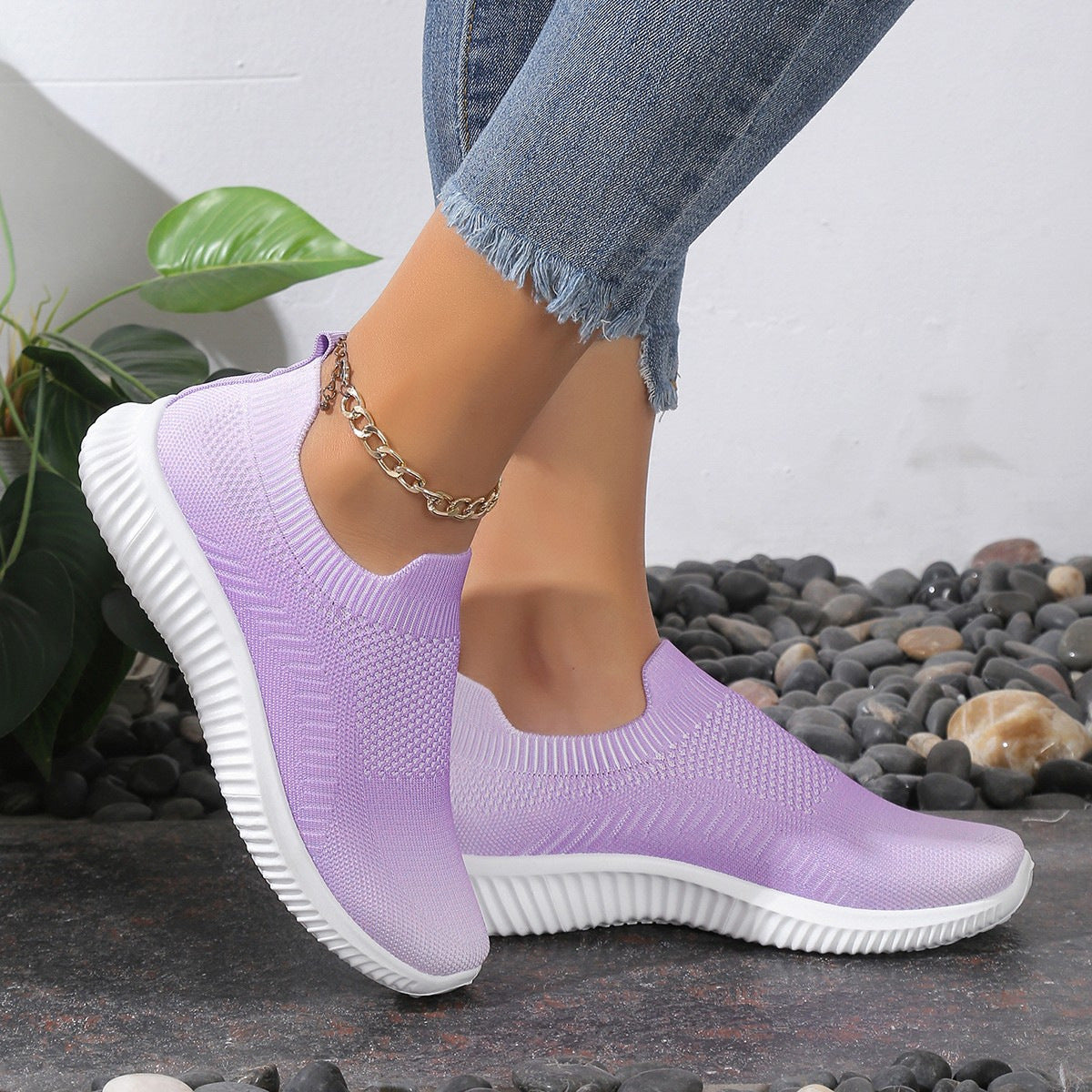 Damen Atmungsaktive Slip-On Sneakers mit elastischem Mesh-Obermaterial und innovativer Dämpfung Fudus