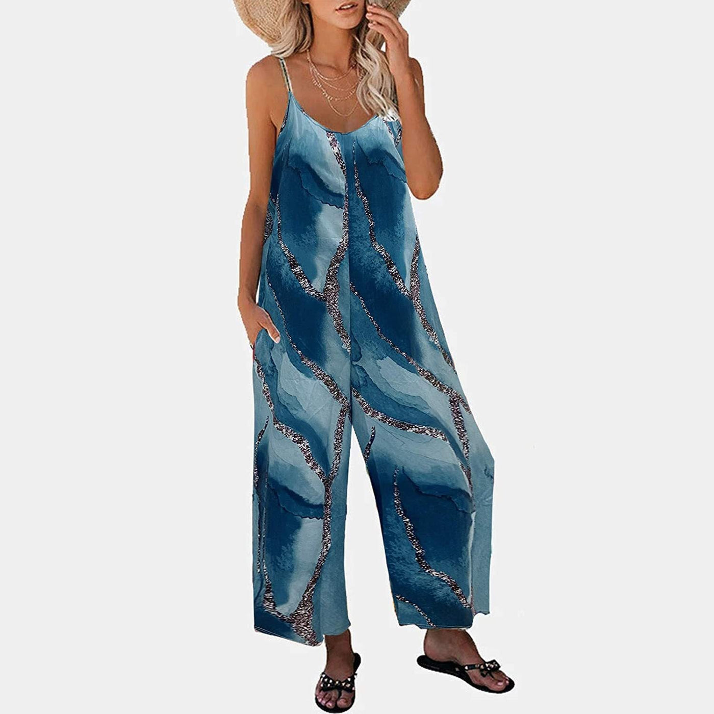 Damen entspannter Jumpsuit mit künstlerischem Farbverlauf und seitlichen Taschen Fudus