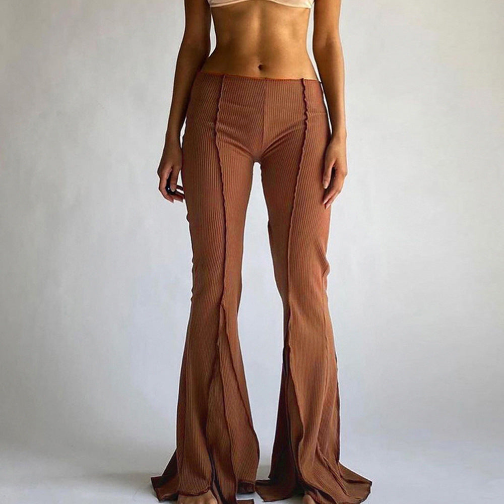 Damen Flared Hosen mit strukturiertem Stoff und seitlichen Schlitzdetails Fudus