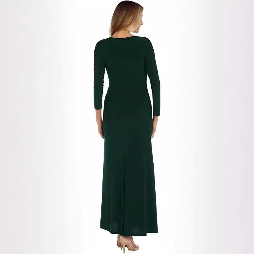 Damen elegantes Maxikleid mit lässigem Schnitt und tiefem V-Ausschnitt Fudus