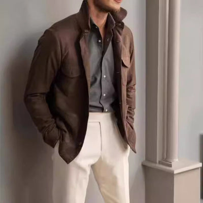 Herren modische Utilityjacke mit praktischen Taschen und elegantem Stehkragen Aliams