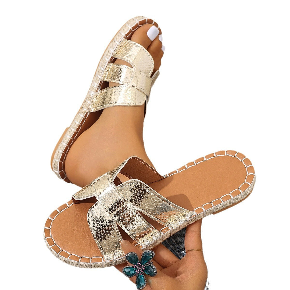 Damen geschlossene Pantoletten mit glitzerndem Riemendesign und bequemer Innenausstattung Fudus