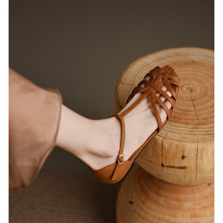 Damen elegante Flachsandalen mit verstellbarem Riemen und modischem Schnitt Fudus