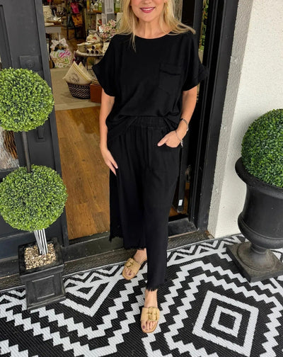 Damen Lässiger Jumpsuit mit seitlichem Puffärmel und elastischem Taillenbund Fudus