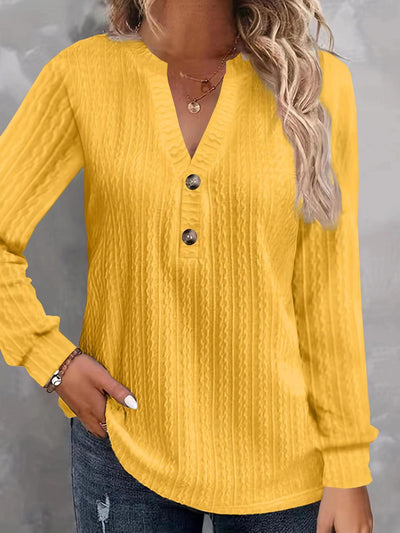 Damen Langarm Bluse mit strukturierter Textur und Knopfleiste Fudus