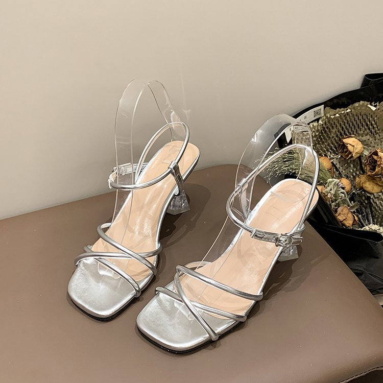 Damen Transparente Absatzsandalen mit verstellbaren Riemen und eleganter Glitzer-Applikation Fudus