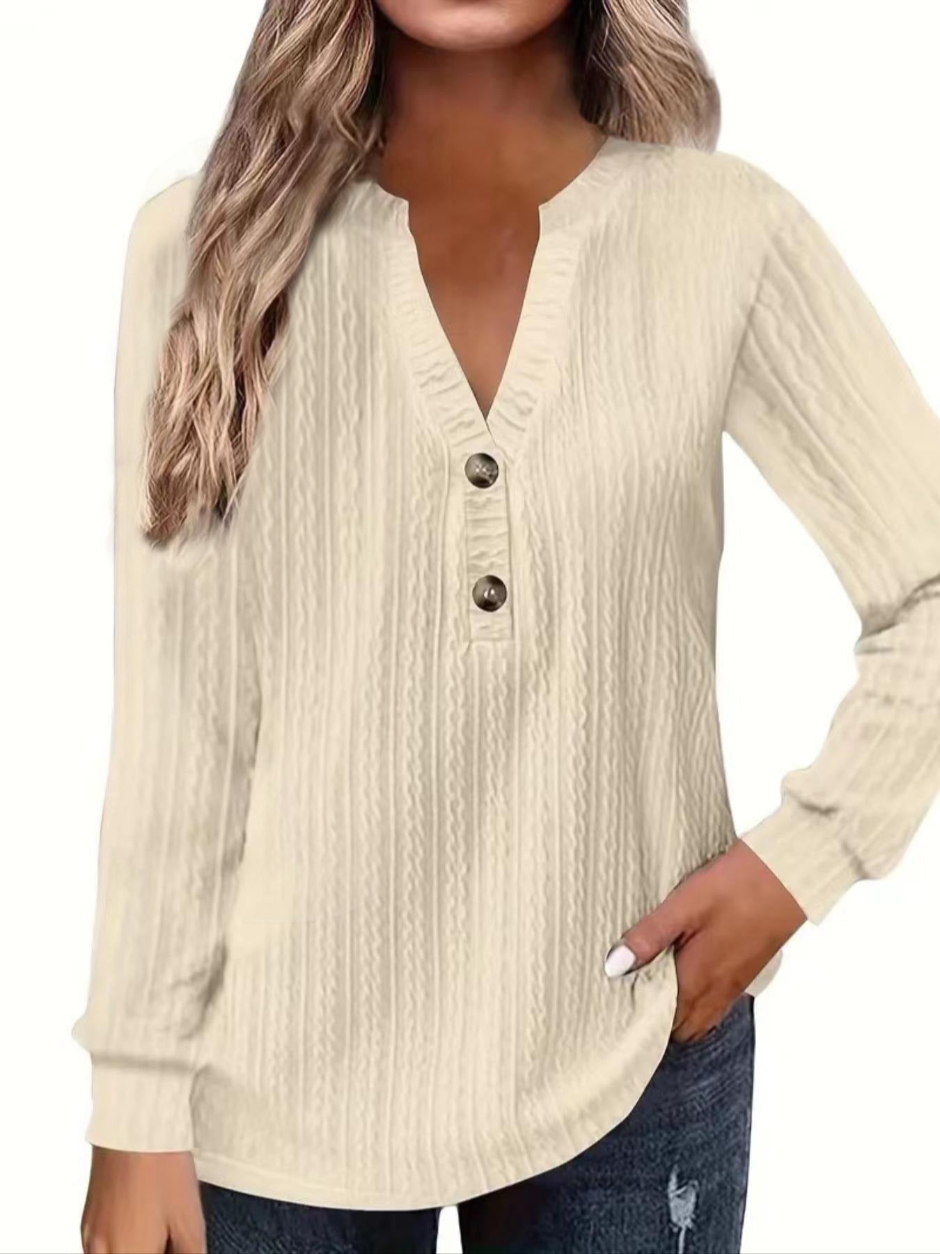 Damen Langarm Bluse mit strukturierter Textur und Knopfleiste Fudus