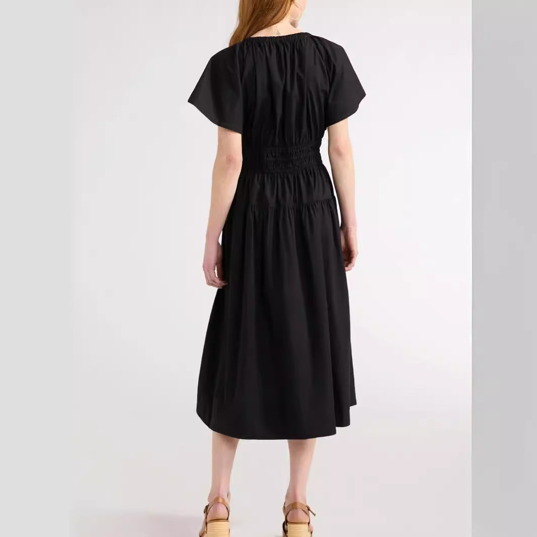 Damen lässiges Denim-Kleid mit elastischem Taillenbund Fudus