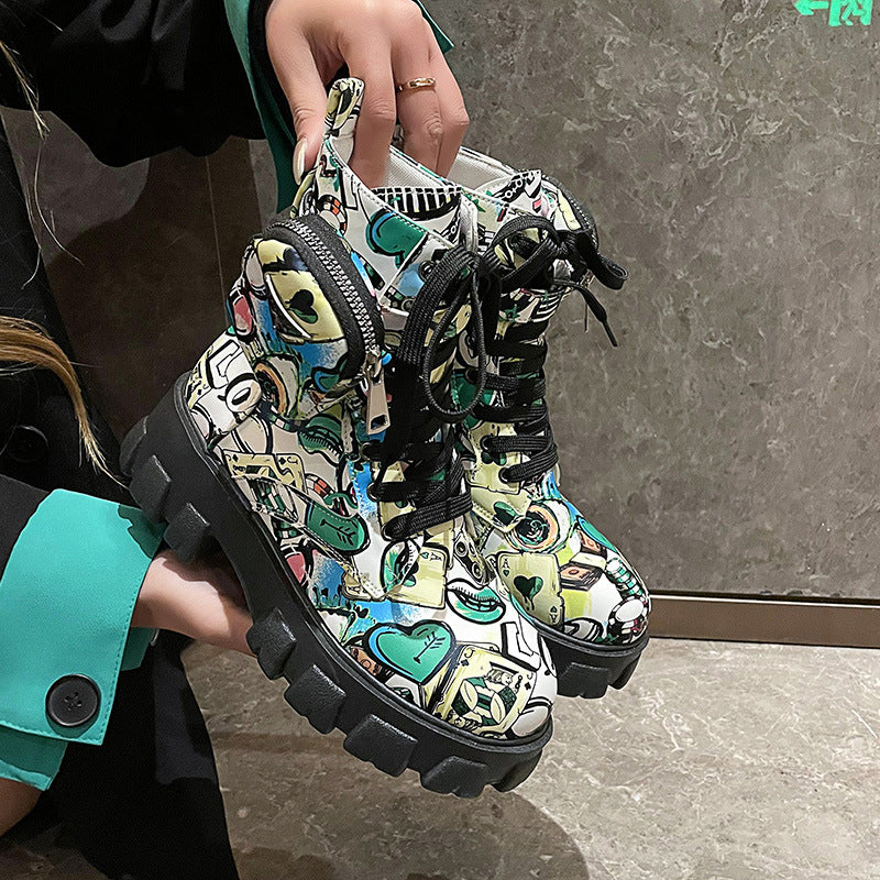 Damen modische Ankle Boots mit grafischen Mustern und stabiler Sohle Fudus