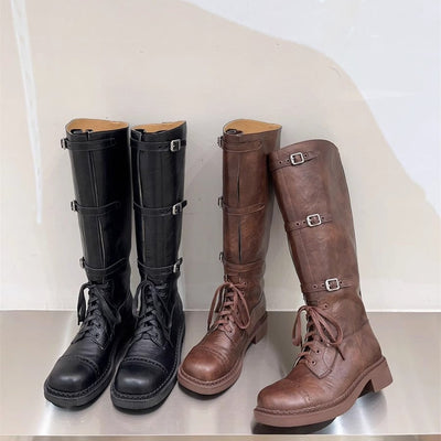 Damen Stiefel im robusten Design mit verstellbaren Schnallen und rutschfester Sohle Fudus