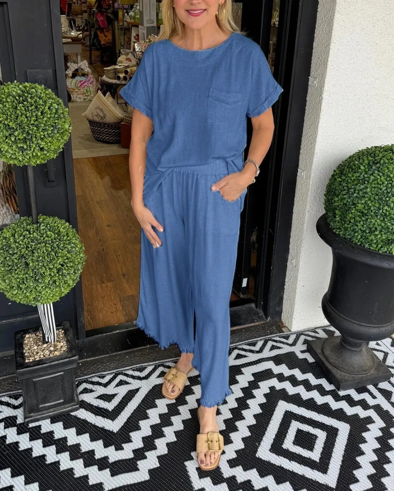 Damen Lässiger Jumpsuit mit seitlichem Puffärmel und elastischem Taillenbund Fudus