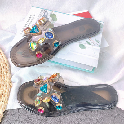 Damen Glamouröse Slides mit farbenfrohen Schmucksteinen Fudus