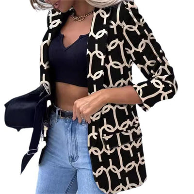 Damen Modischer Blazer mit grafischem Kettenmuster und tailliertem Schnitt Fudus