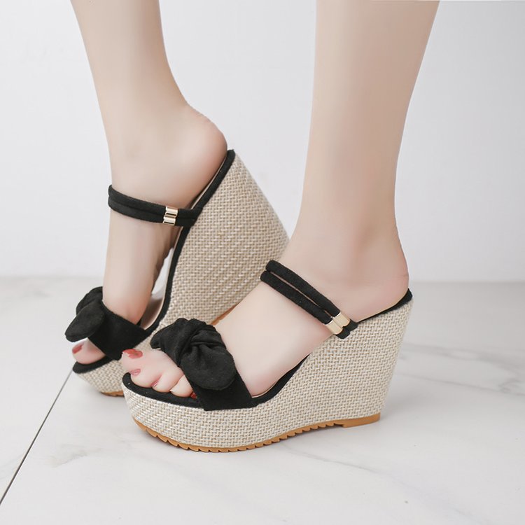 Damen Wedge-Sandalen mit dekorativem Schleifen-Design und rutschfester Sohle Fudus