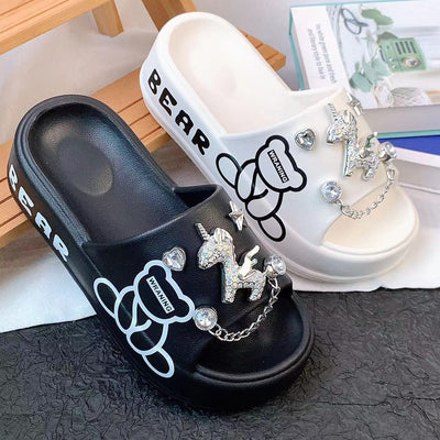 Damen Kreative Pantoletten mit glitzernden Tiermotiven und Schmuckdetails Fudus