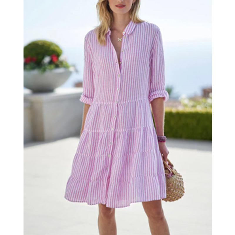 Damen Hemdkleid mit gestreiftem Design und taillierter Passform Fudus