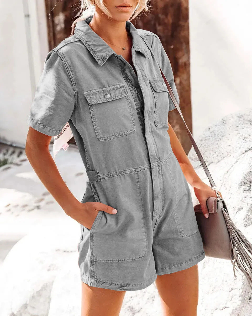 Damen Kurzoverall im lässigen Utility-Stil mit praktischen Taschen Fudus