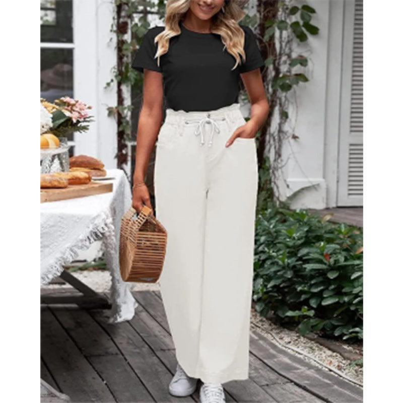 Damen Weite Jeans mit elastischem Bund und praktischen Taschen Fudus