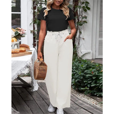 Damen Weite Jeans mit elastischem Bund und praktischen Taschen Fudus