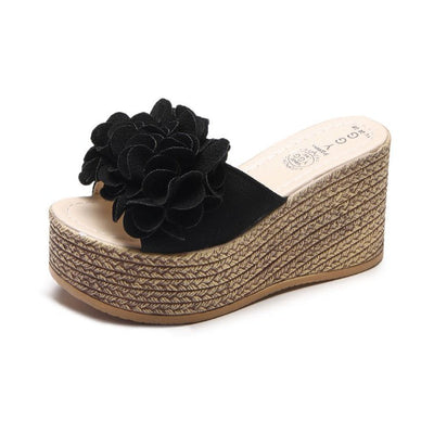 Damen Wedge-Pantoletten mit floraler Applikation und rutschfester Sohle Fudus
